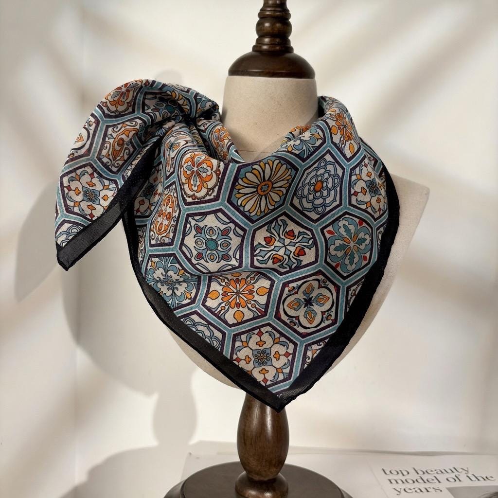 Elegance Smoke Blue Silk Cotton Scarf 25in Square Women Summer Versatile Mulberry Silk Chic Neckerchief Multifunctional Bandana Gift Her