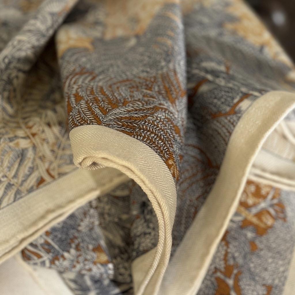 Elegant Beige Silk Wool Scarf, 33x33 in Luxury Double-Sided Square Shawl, Japanese Style Soft Pashmina, Versatile Wrap for Spring & Fall