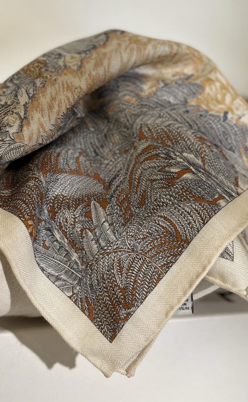 Elegant Beige Silk Wool Scarf, 33x33 in Luxury Double-Sided Square Shawl, Japanese Style Soft Pashmina, Versatile Wrap for Spring & Fall