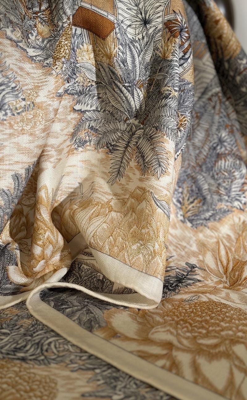 Elegant Beige Silk Wool Scarf, 33x33 in Luxury Double-Sided Square Shawl, Japanese Style Soft Pashmina, Versatile Wrap for Spring & Fall