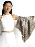 Elegant Beige Silk Wool Scarf, 33x33 in Luxury Double-Sided Square Shawl, Japanese Style Soft Pashmina, Versatile Wrap for Spring & Fall
