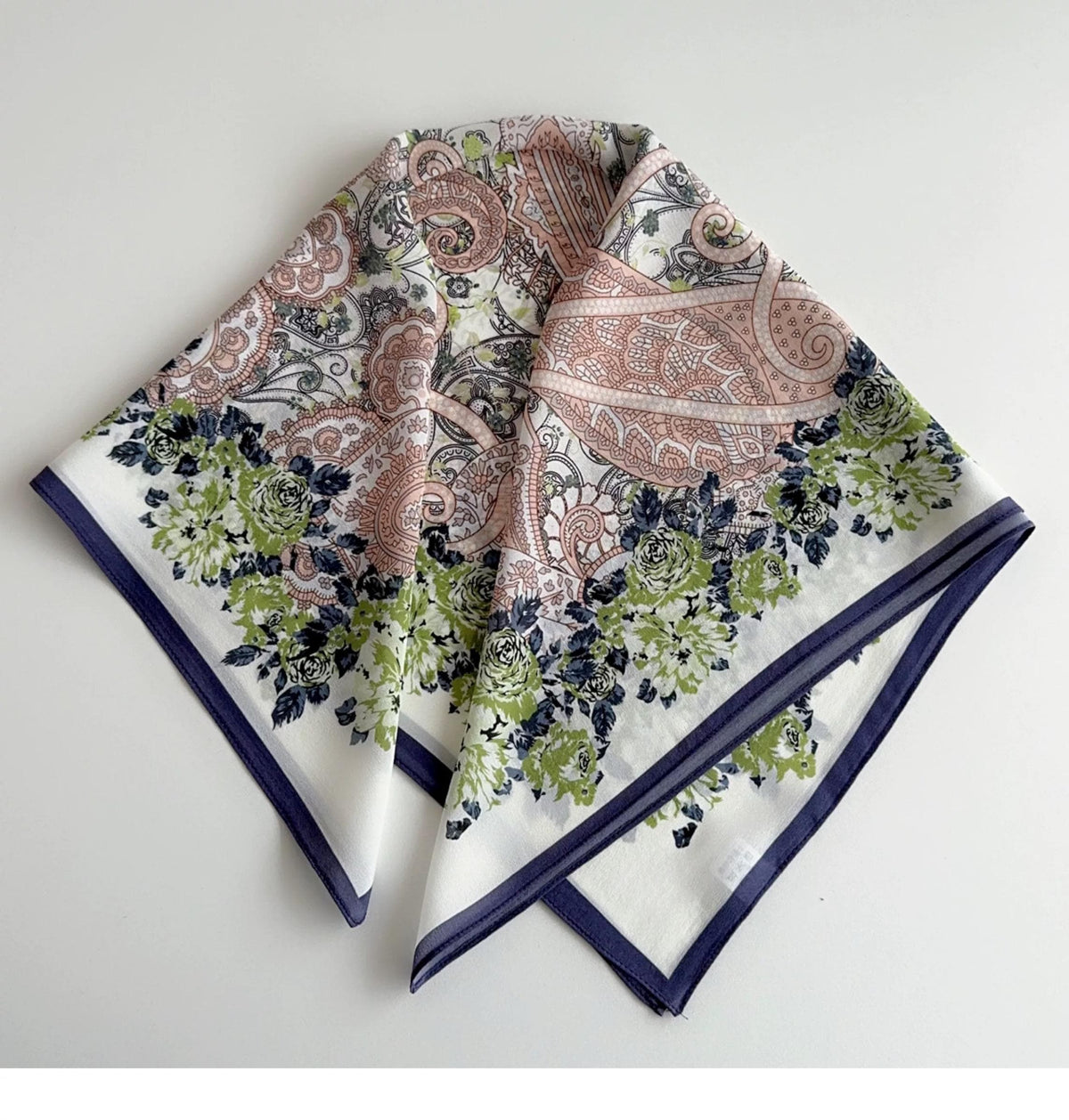 100% Mulberry Silk Scarf 26”x26” 65×65 cm | Elegant Paisley Floral Print | Luxury Silk Headscarf | Vintage Style Square Scarf | Gift for Her