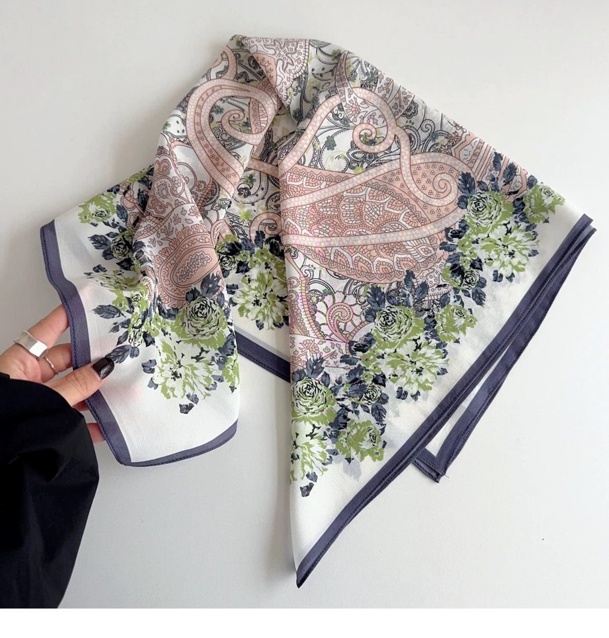 100% Mulberry Silk Scarf 26”x26” 65×65 cm | Elegant Paisley Floral Print | Luxury Silk Headscarf | Vintage Style Square Scarf | Gift for Her