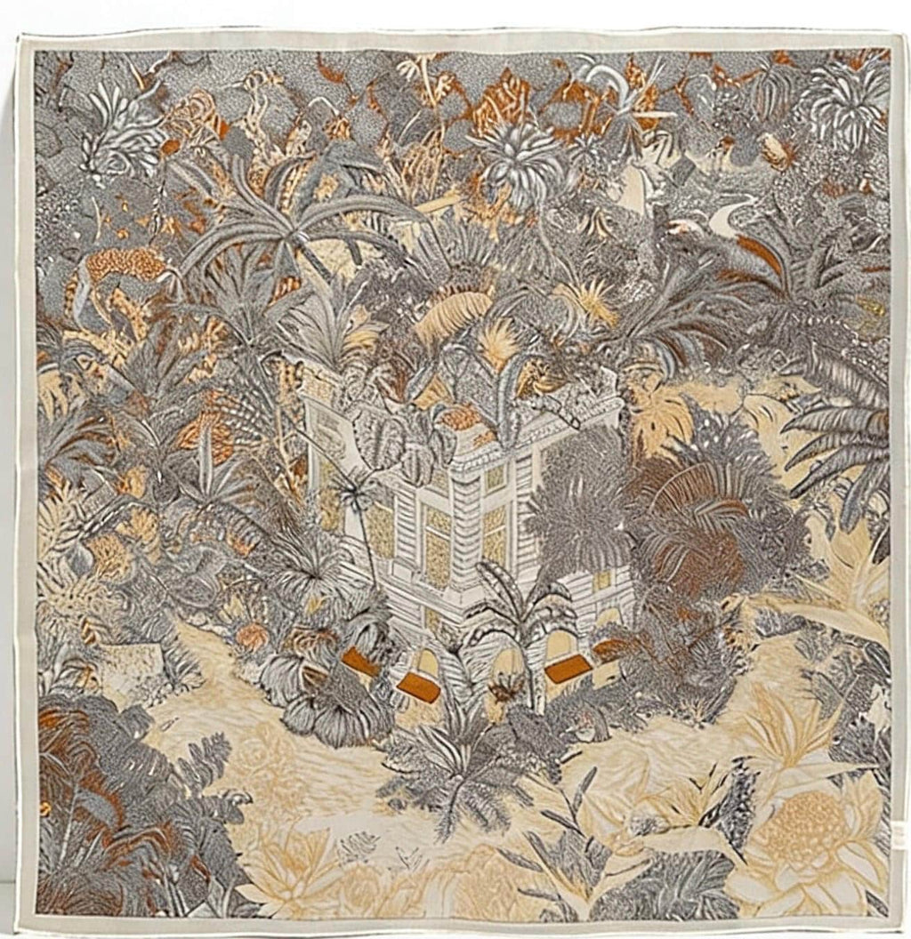 100% Mulberry Silk 26x26” 65×65 cm| Jungle Print Square Scarf | Headscarf Hair Wrap Neck Scarf Gift for her
