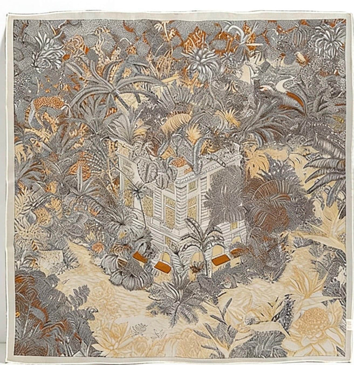 100% Mulberry Silk 26x26” 65×65 cm| Jungle Print Square Scarf | Headscarf Hair Wrap Neck Scarf Gift for her