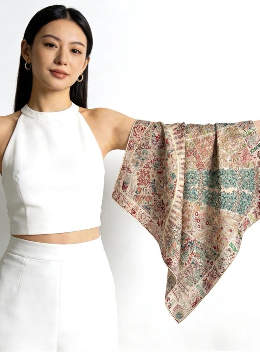 Gentle Garden Silk Wool Scarf for Women, Versatile Square Neck Warmer Shawl, Elegant Floral Wrap, 27"x27" & 35"x35", Gift for Her