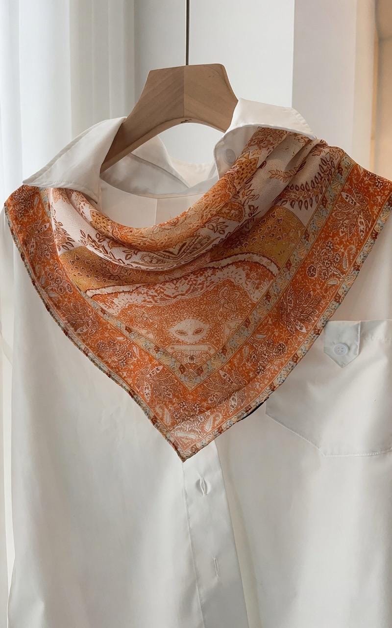 Classic Paisley Sili Gauze Silk Scarf, Summer Garden Mulberry Silk Neckerchief for Women, Elegant Decorative Bandana, 25" Square Scarf