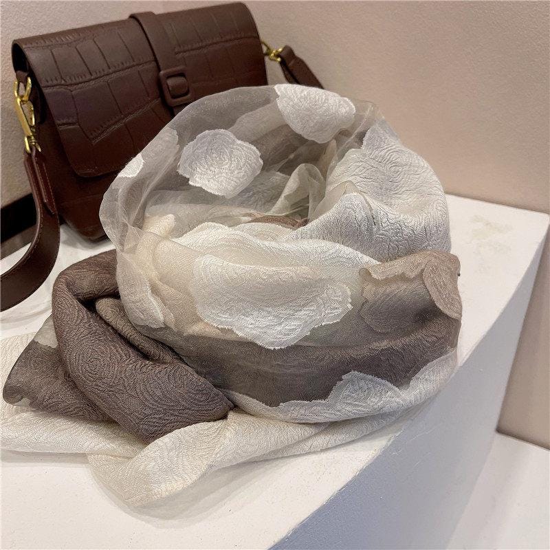 Wrapwhisper 3D Cut-Flower Rose Scarf, Organza Silk Shawl for Spring Autumn, Large Floral Wrap 25”x75”, Elegant Women's Long Evening Stole