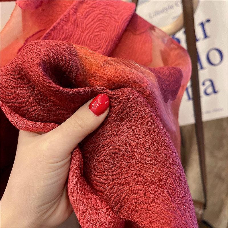 Wrapwhisper 3D Cut-Flower Rose Scarf, Organza Silk Shawl for Spring Autumn, Large Floral Wrap 25”x75”, Elegant Women's Long Evening Stole