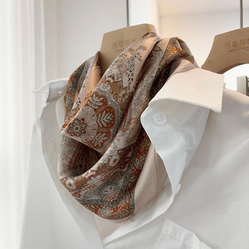 Vintage Paisley Mulberry Silk Square Scarf, Old Money Aesthetic Silk Neckerchief 21”x21”, Luxury Garden Floral Hair Bandana, Gift for Her