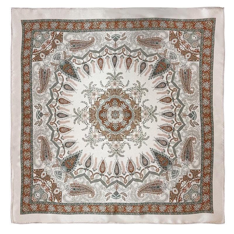 Vintage Paisley Mulberry Silk Square Scarf, Old Money Aesthetic Silk Neckerchief 21”x21”, Luxury Garden Floral Hair Bandana, Gift for Her