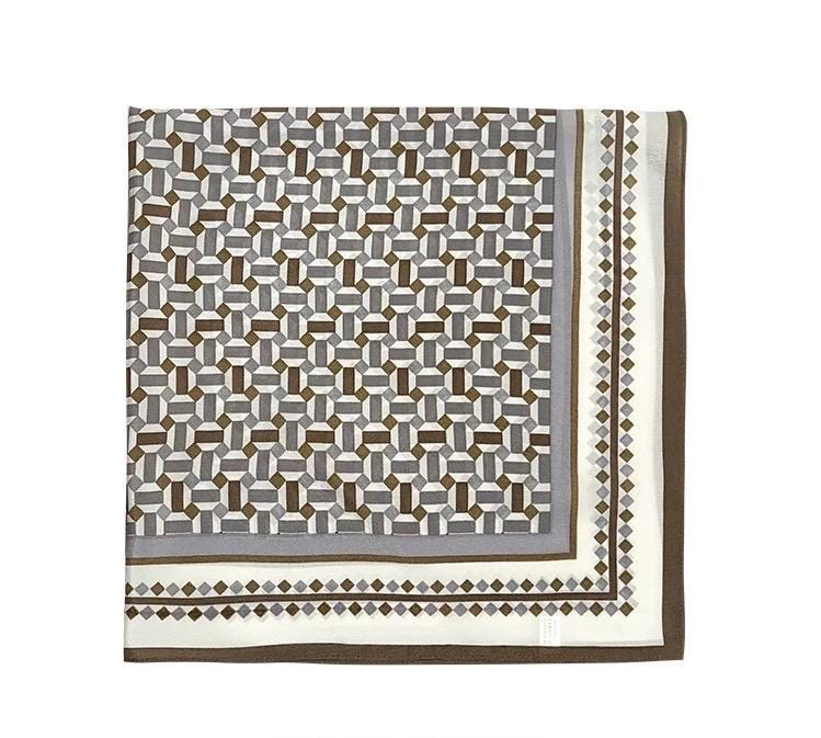 100% Mulberry Silk 26x26" 65x65cm | Healing Fog Grid Square Scarf | Crepe de Chine Neck Scarf |Nordic Style Headscarf Hair Wrap Gift for Her