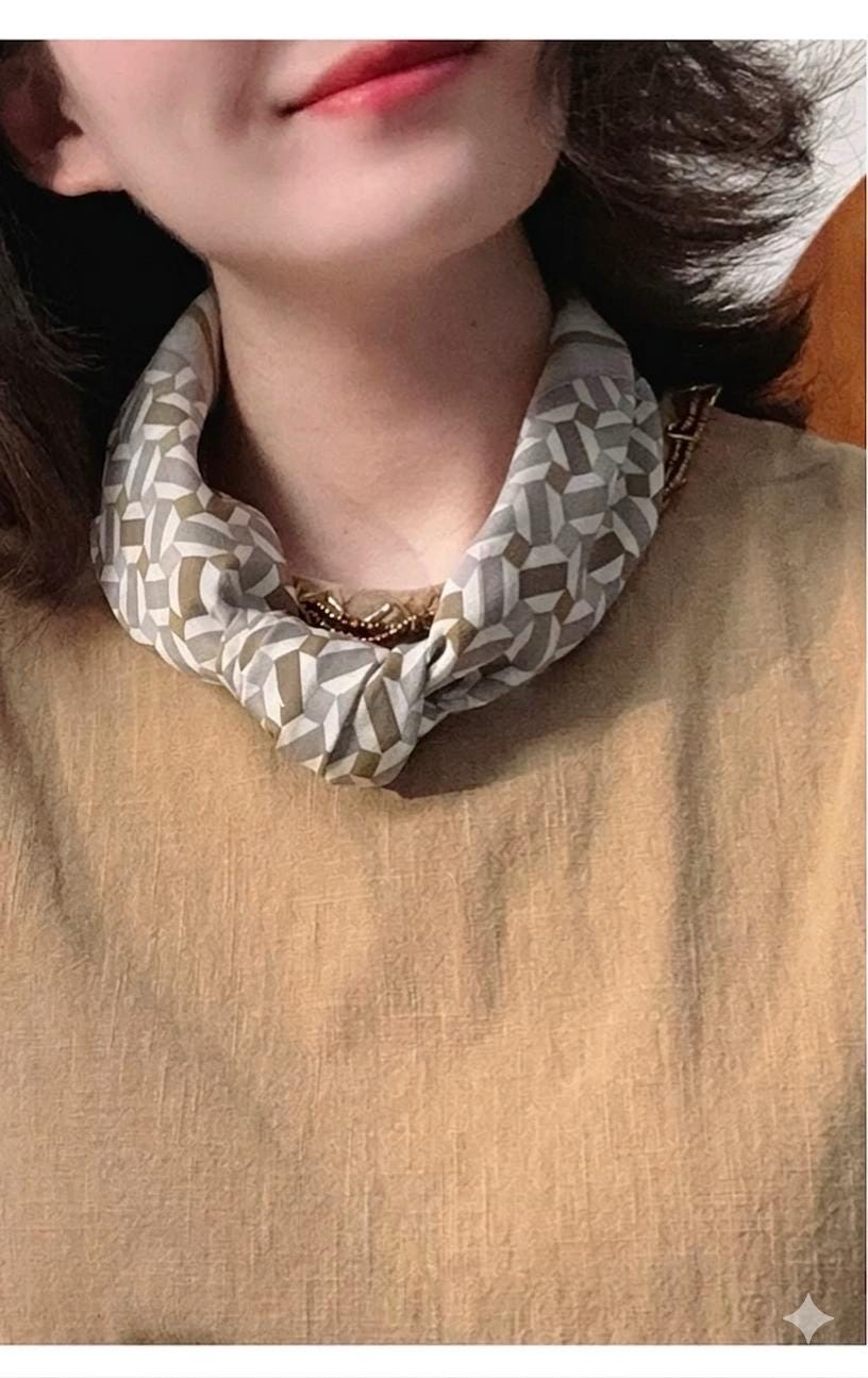 100% Mulberry Silk 26x26" 65x65cm | Healing Fog Grid Square Scarf | Crepe de Chine Neck Scarf |Nordic Style Headscarf Hair Wrap Gift for Her