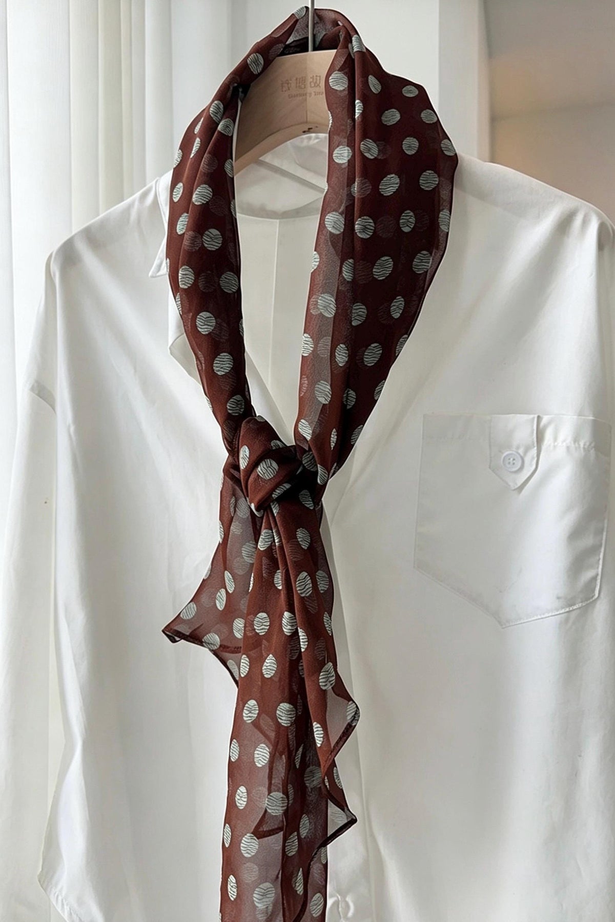 14x63" 35x160cm | Intellectual Polka Dot Scarf | Mulberry Silk Georgette Long Wrap | Luxury Multi-functional Shawl Hair Wrap Gift for Her