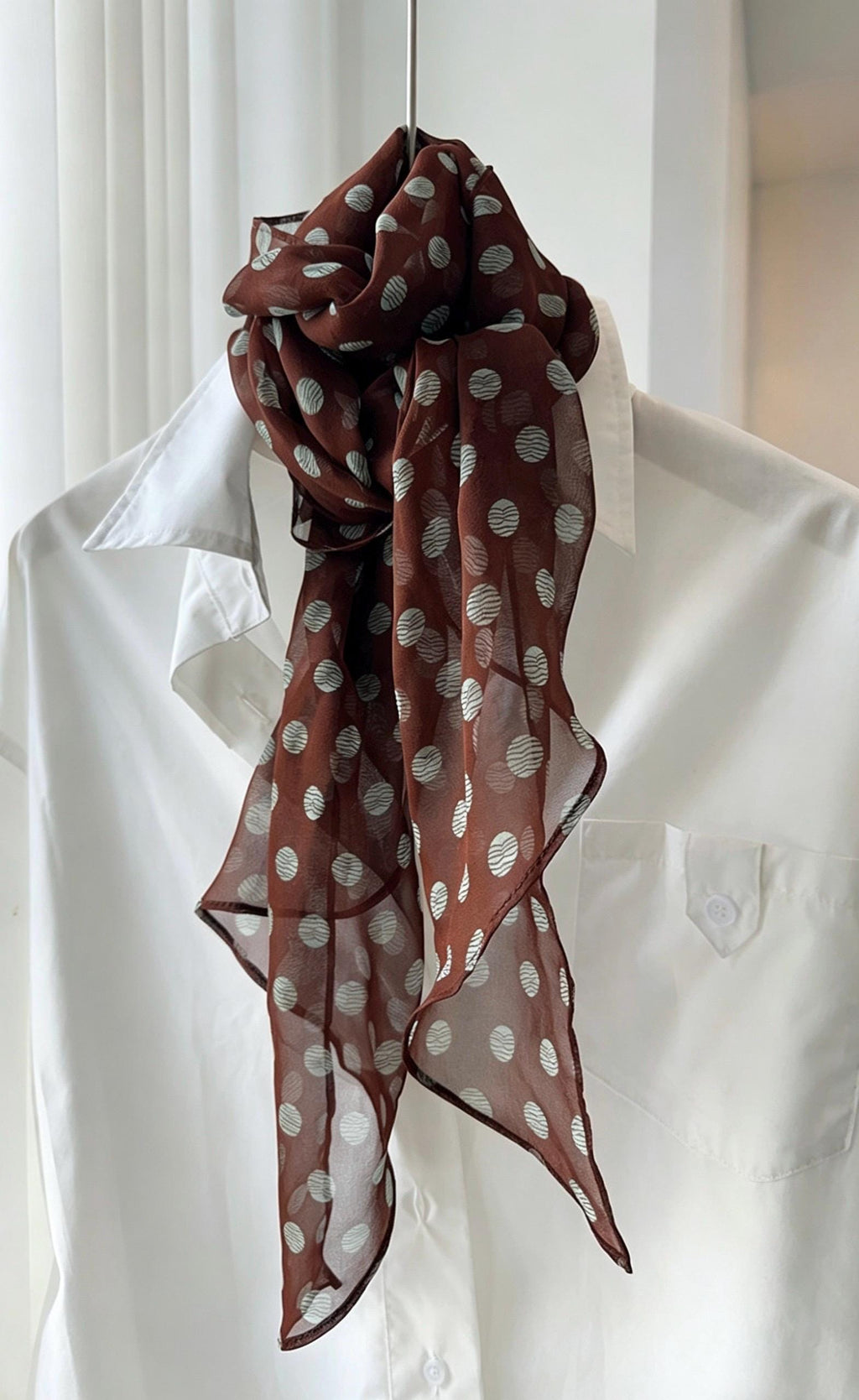 14x63" 35x160cm | Intellectual Polka Dot Scarf | Mulberry Silk Georgette Long Wrap | Luxury Multi-functional Shawl Hair Wrap Gift for Her