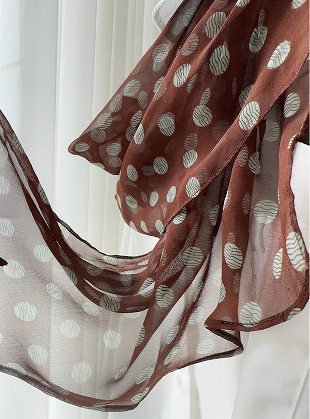 14x63" 35x160cm | Intellectual Polka Dot Scarf | Mulberry Silk Georgette Long Wrap | Luxury Multi-functional Shawl Hair Wrap Gift for Her