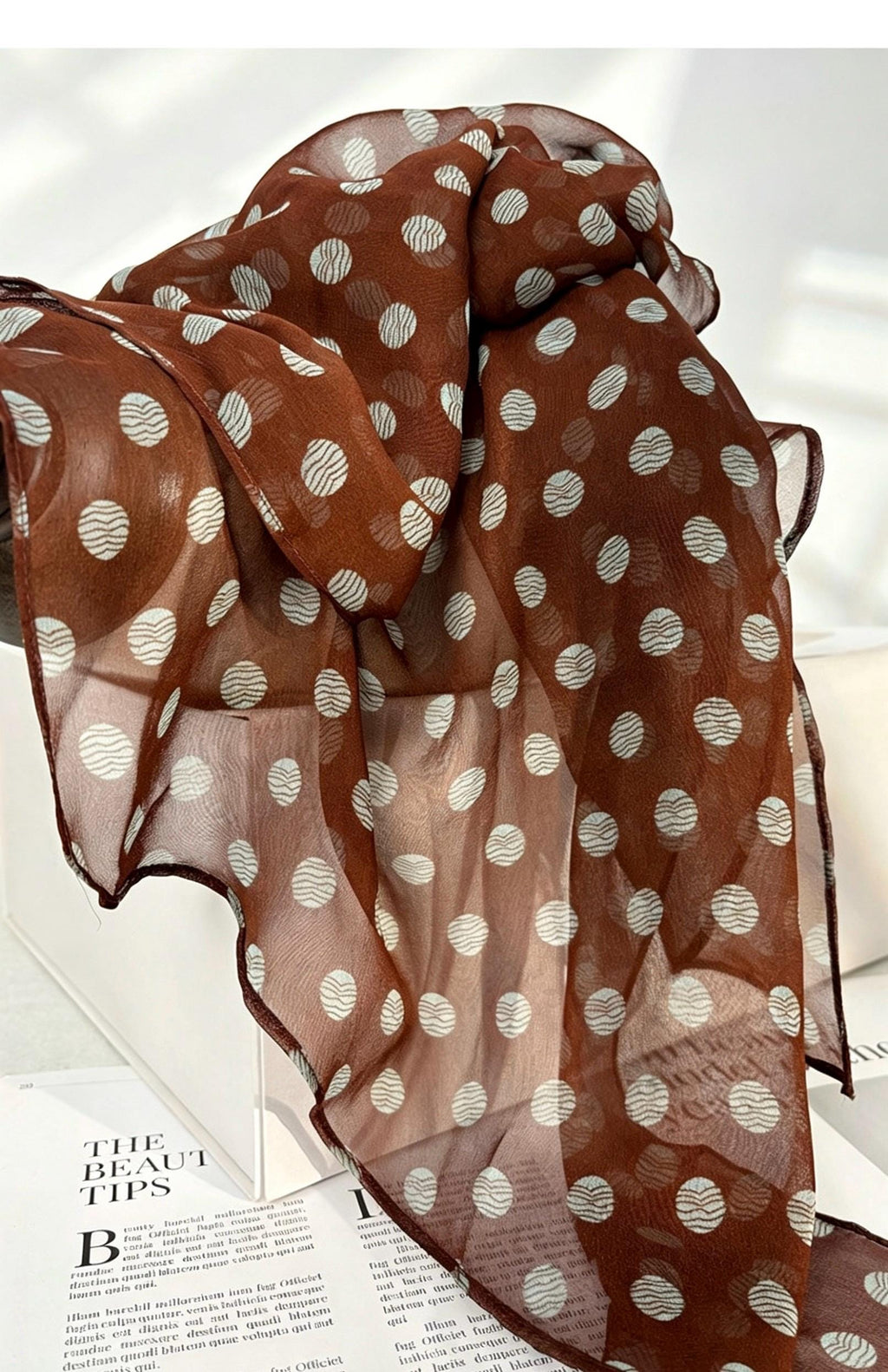 14x63" 35x160cm | Intellectual Polka Dot Scarf | Mulberry Silk Georgette Long Wrap | Luxury Multi-functional Shawl Hair Wrap Gift for Her