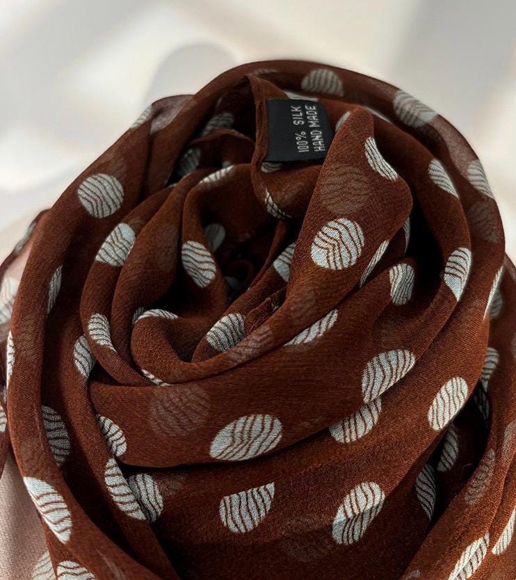 14x63" 35x160cm | Intellectual Polka Dot Scarf | Mulberry Silk Georgette Long Wrap | Luxury Multi-functional Shawl Hair Wrap Gift for Her