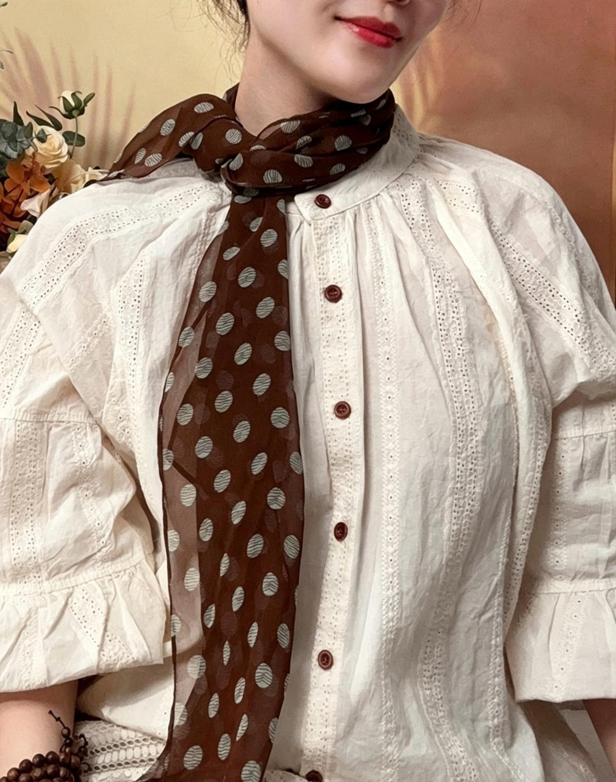 14x63" 35x160cm | Intellectual Polka Dot Scarf | Mulberry Silk Georgette Long Wrap | Luxury Multi-functional Shawl Hair Wrap Gift for Her