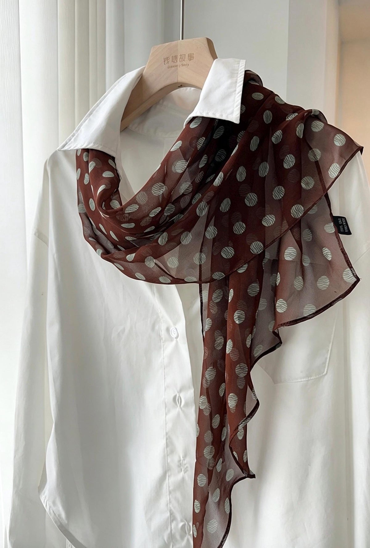 14x63" 35x160cm | Intellectual Polka Dot Scarf | Mulberry Silk Georgette Long Wrap | Luxury Multi-functional Shawl Hair Wrap Gift for Her