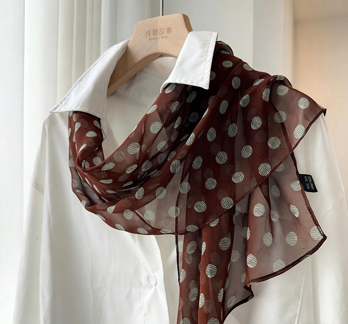 14x63" 35x160cm | Intellectual Polka Dot Scarf | Mulberry Silk Georgette Long Wrap | Luxury Multi-functional Shawl Hair Wrap Gift for Her