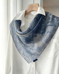 26x26" 65x65cm | Gray Blue Rainforest Scarf | Mulberry Silk Georgette Square Scarf | Tropical Botanical Headscarf Hair Wrap Gift for Her