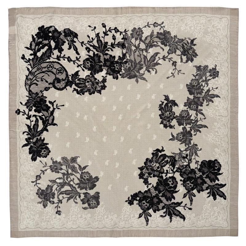 Rococo Whispers 3D Lace Silk Scarf, Premium Mulberry Silk Crepe de Chine Square 26", French Vintage Elegant Neck Tie, Luxury Gift for Her