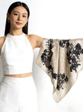 Rococo Whispers 3D Lace Silk Scarf, Premium Mulberry Silk Crepe de Chine Square 26", French Vintage Elegant Neck Tie, Luxury Gift for Her