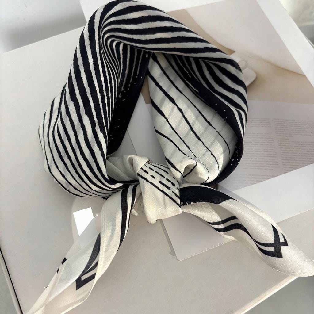 Minimalist Silk Scarf 25" Square Crepe de Chine Neck Head Scarf for Women, Elegant Geometric Luxury Hair Accessory, Chic Gift for Her
