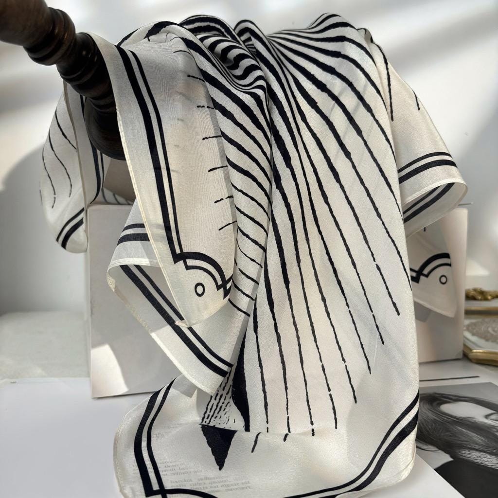 Minimalist Silk Scarf 25" Square Crepe de Chine Neck Head Scarf for Women, Elegant Geometric Luxury Hair Accessory, Chic Gift for Her