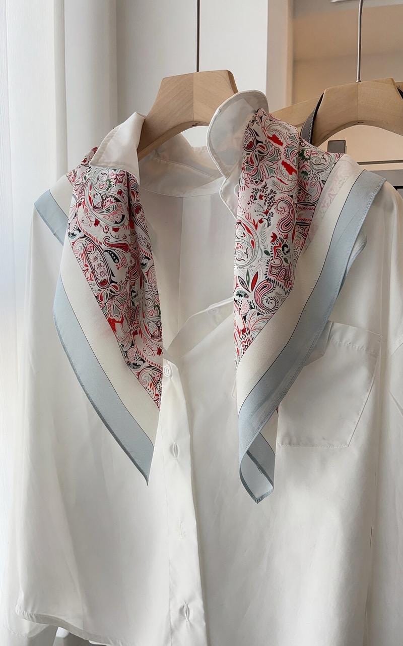 Minimalist Silk Scarf 25" Square Crepe de Chine Neck Head Scarf for Women, Gentle Geometric Luxury Accessory, Chic Gift for Her, Soft Silk