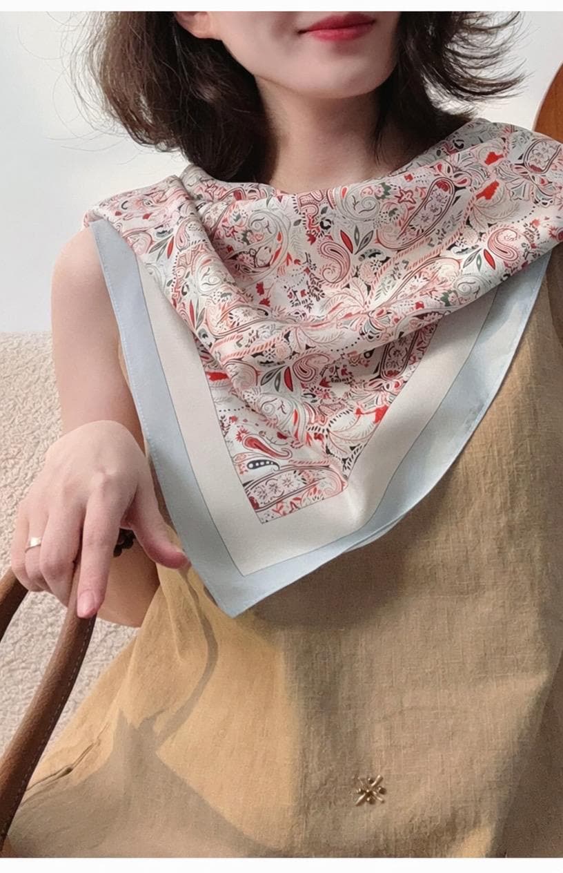 Minimalist Silk Scarf 25" Square Crepe de Chine Neck Head Scarf for Women, Gentle Geometric Luxury Accessory, Chic Gift for Her, Soft Silk