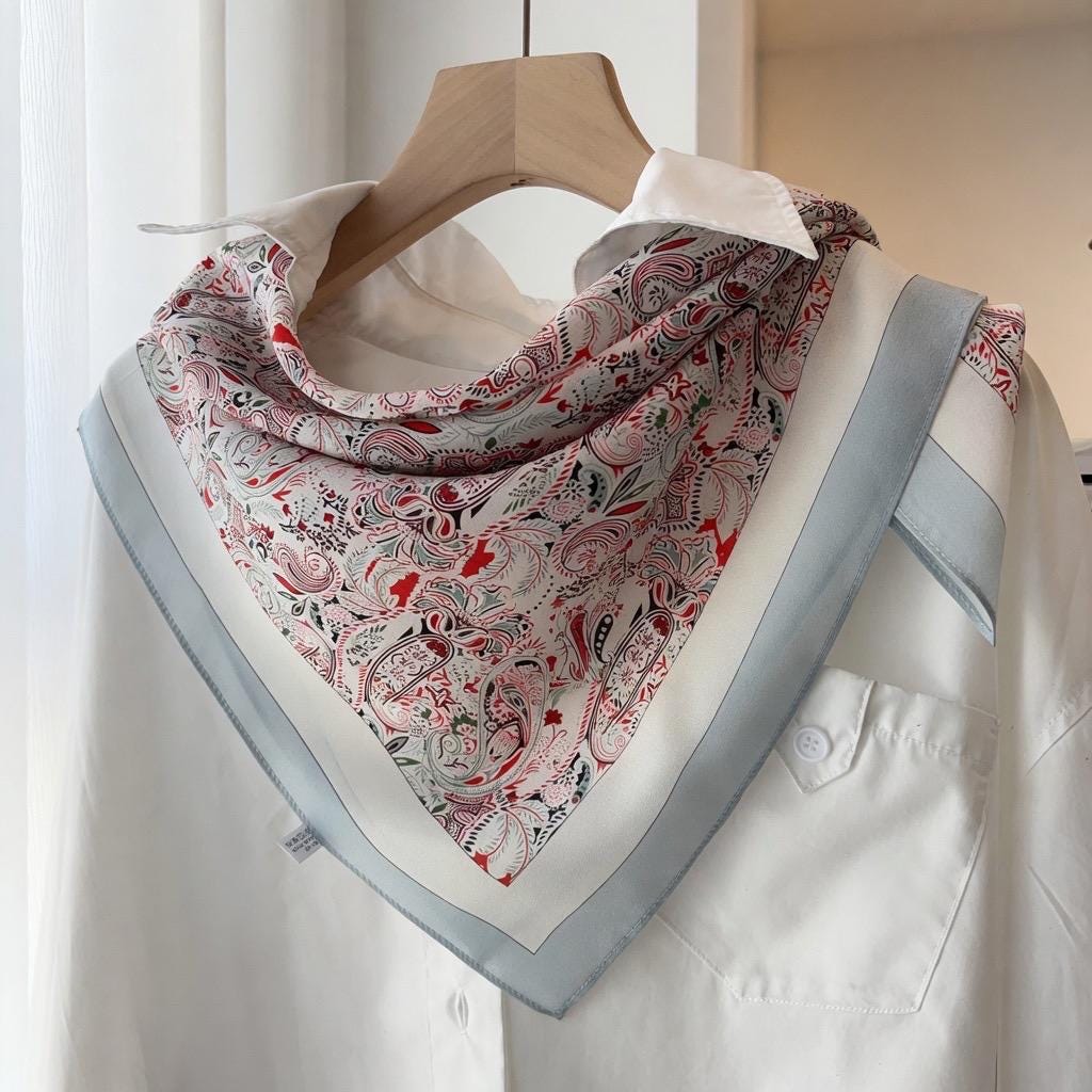 Minimalist Silk Scarf 25" Square Crepe de Chine Neck Head Scarf for Women, Gentle Geometric Luxury Accessory, Chic Gift for Her, Soft Silk