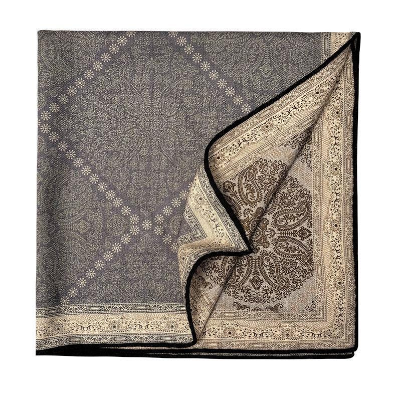 Paisley Old Money Silk Wool Scarf, Luxury Double-Sided Square Head Wrap, Elegant 27" Small Shawl, Chic Neck Tie, Premium Gift for Her
