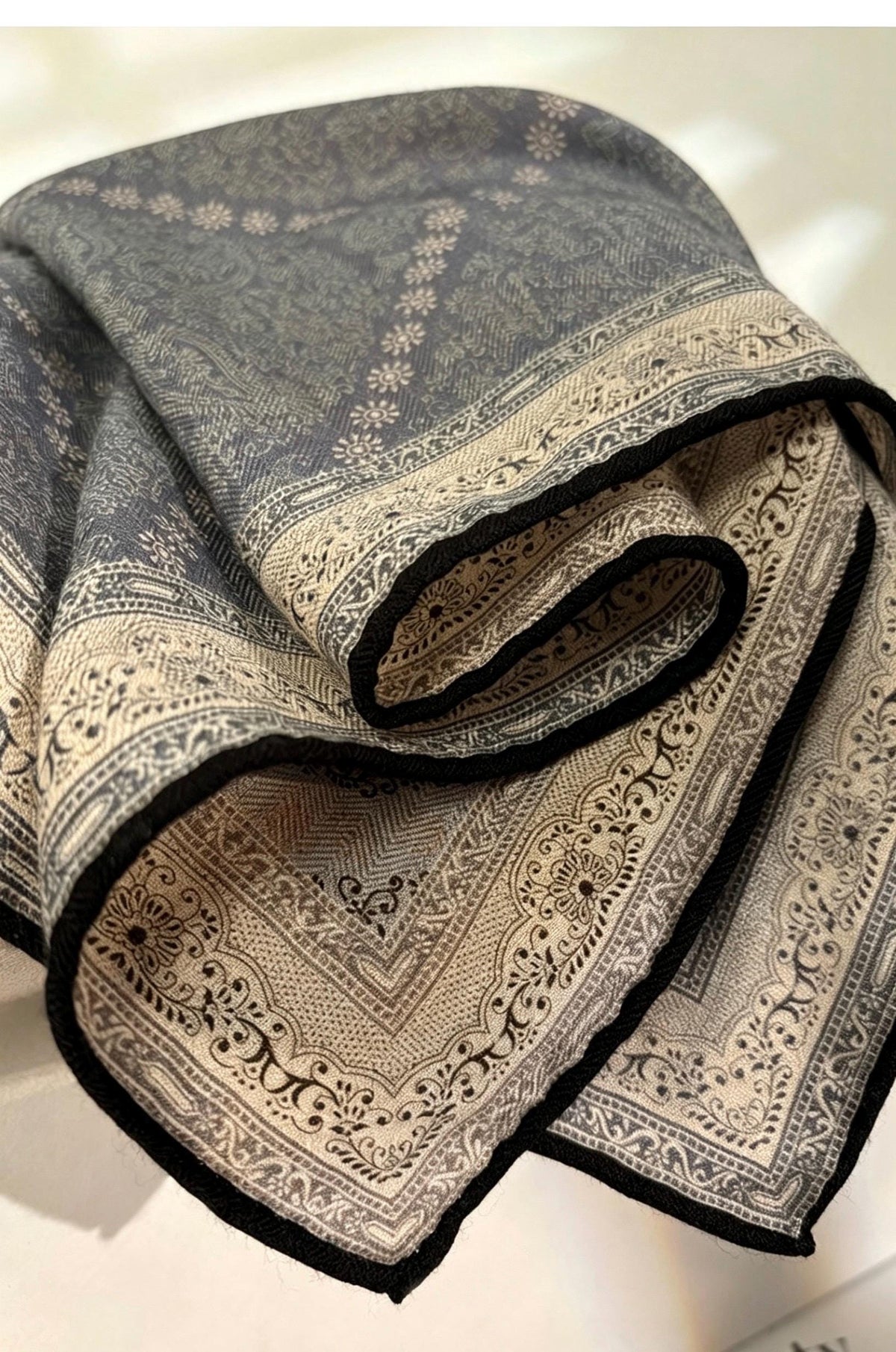 Paisley Old Money Silk Wool Scarf, Luxury Double-Sided Square Head Wrap, Elegant 27" Small Shawl, Chic Neck Tie, Premium Gift for Her