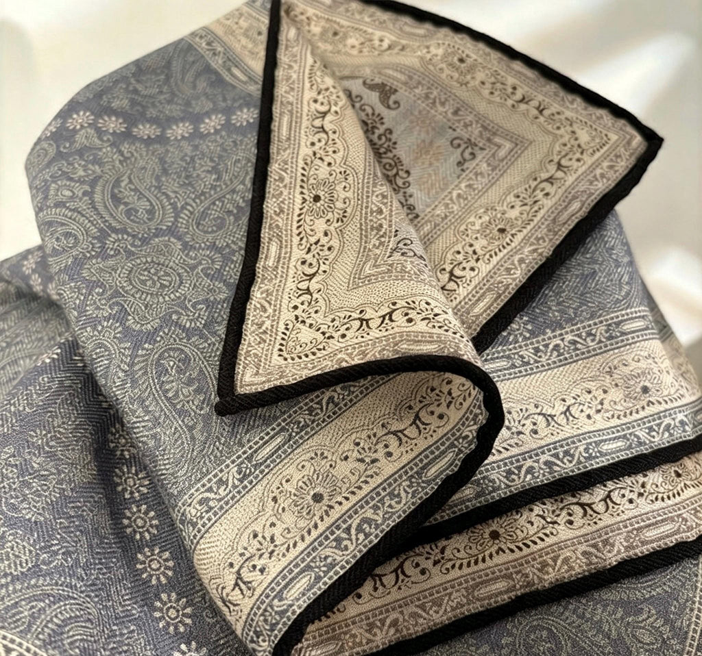 Paisley Old Money Silk Wool Scarf, Luxury Double-Sided Square Head Wrap, Elegant 27" Small Shawl, Chic Neck Tie, Premium Gift for Her