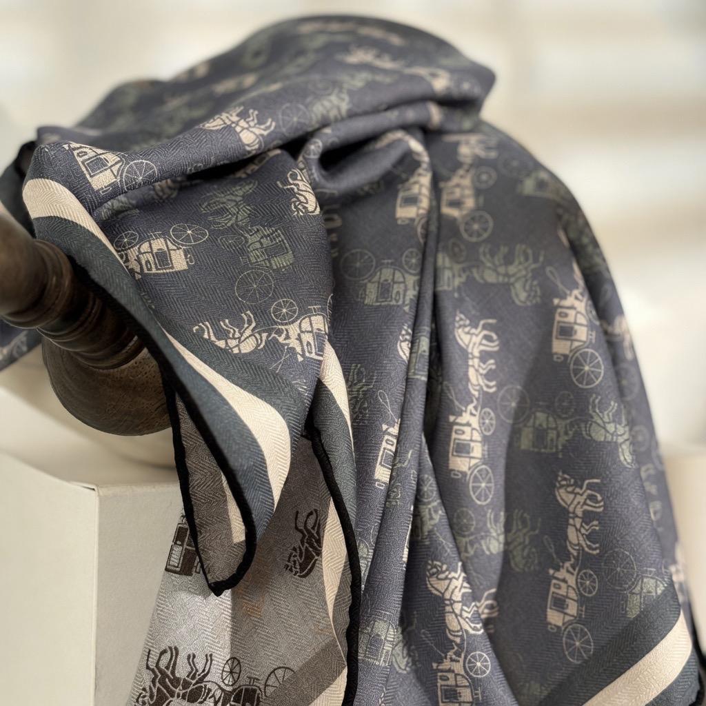 Luxurious Dusty Blue Silk Wool Scarf for Women, Large 35x35" Square Shawl, Elegant Soft Scarf, Gift for Her, All-match Premium Wrap