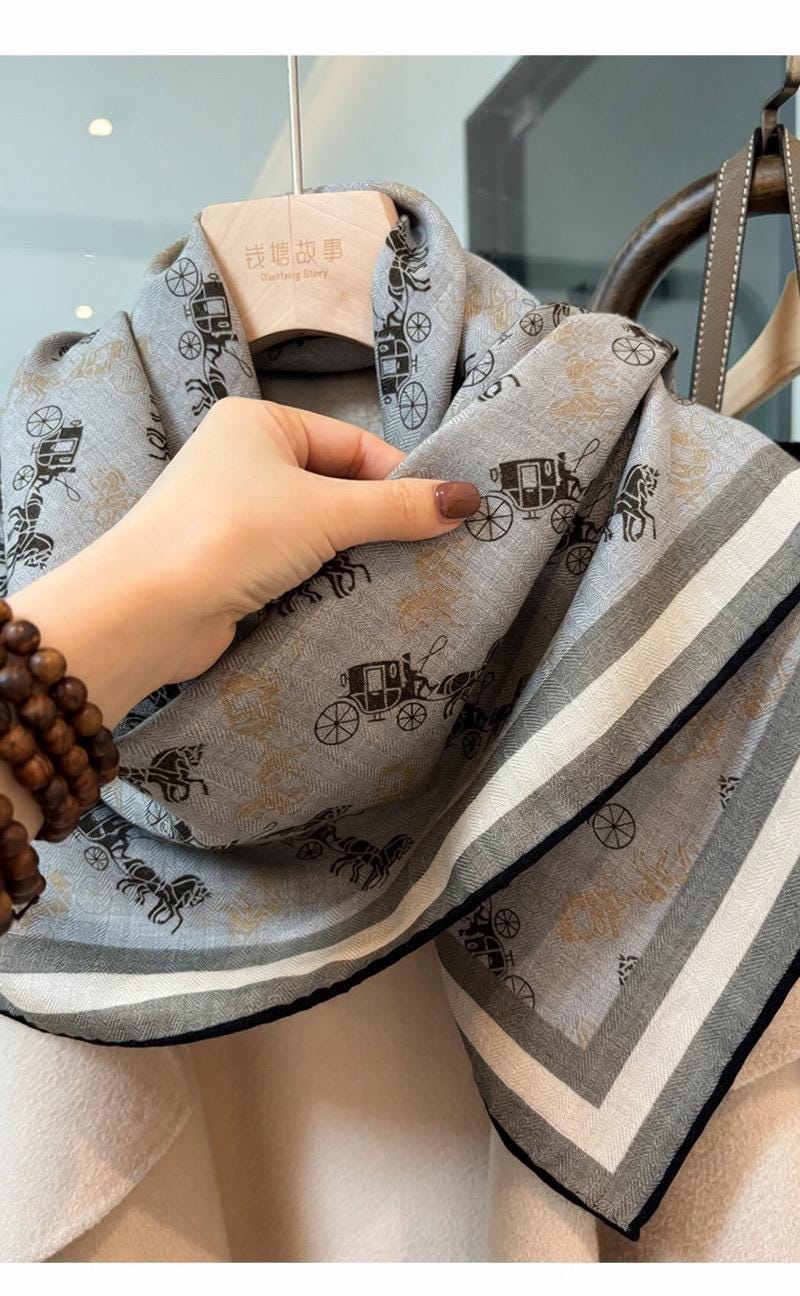 Luxurious Dusty Blue Silk Wool Scarf for Women, Large 35x35" Square Shawl, Elegant Soft Scarf, Gift for Her, All-match Premium Wrap