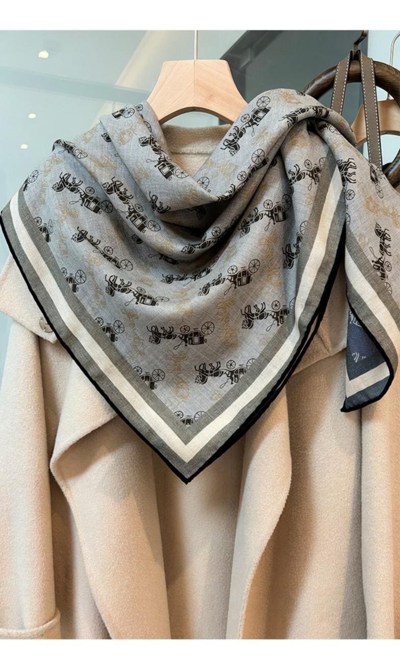 Luxurious Dusty Blue Silk Wool Scarf for Women, Large 35x35" Square Shawl, Elegant Soft Scarf, Gift for Her, All-match Premium Wrap