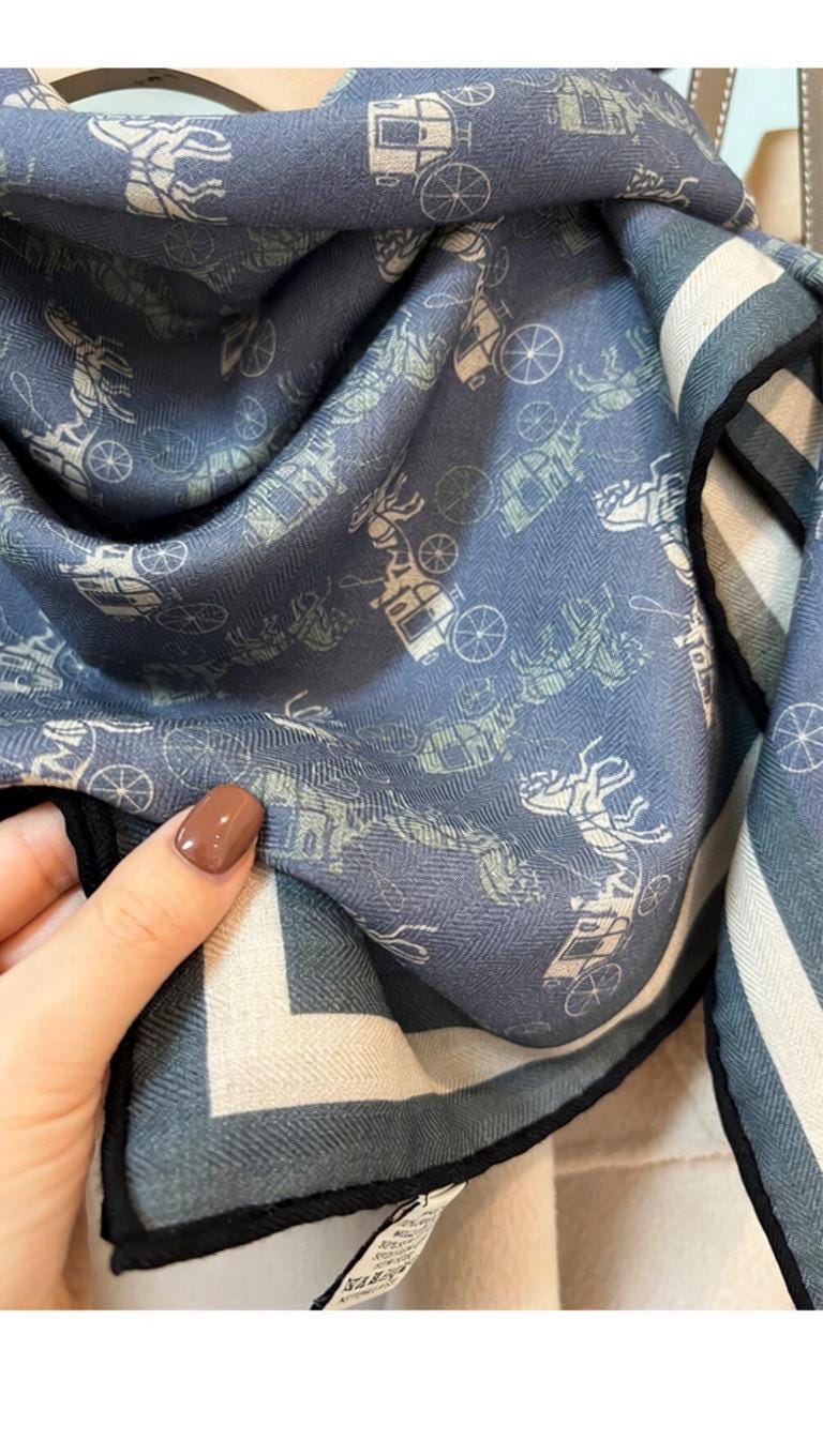 Luxurious Dusty Blue Silk Wool Scarf for Women, Large 35x35" Square Shawl, Elegant Soft Scarf, Gift for Her, All-match Premium Wrap
