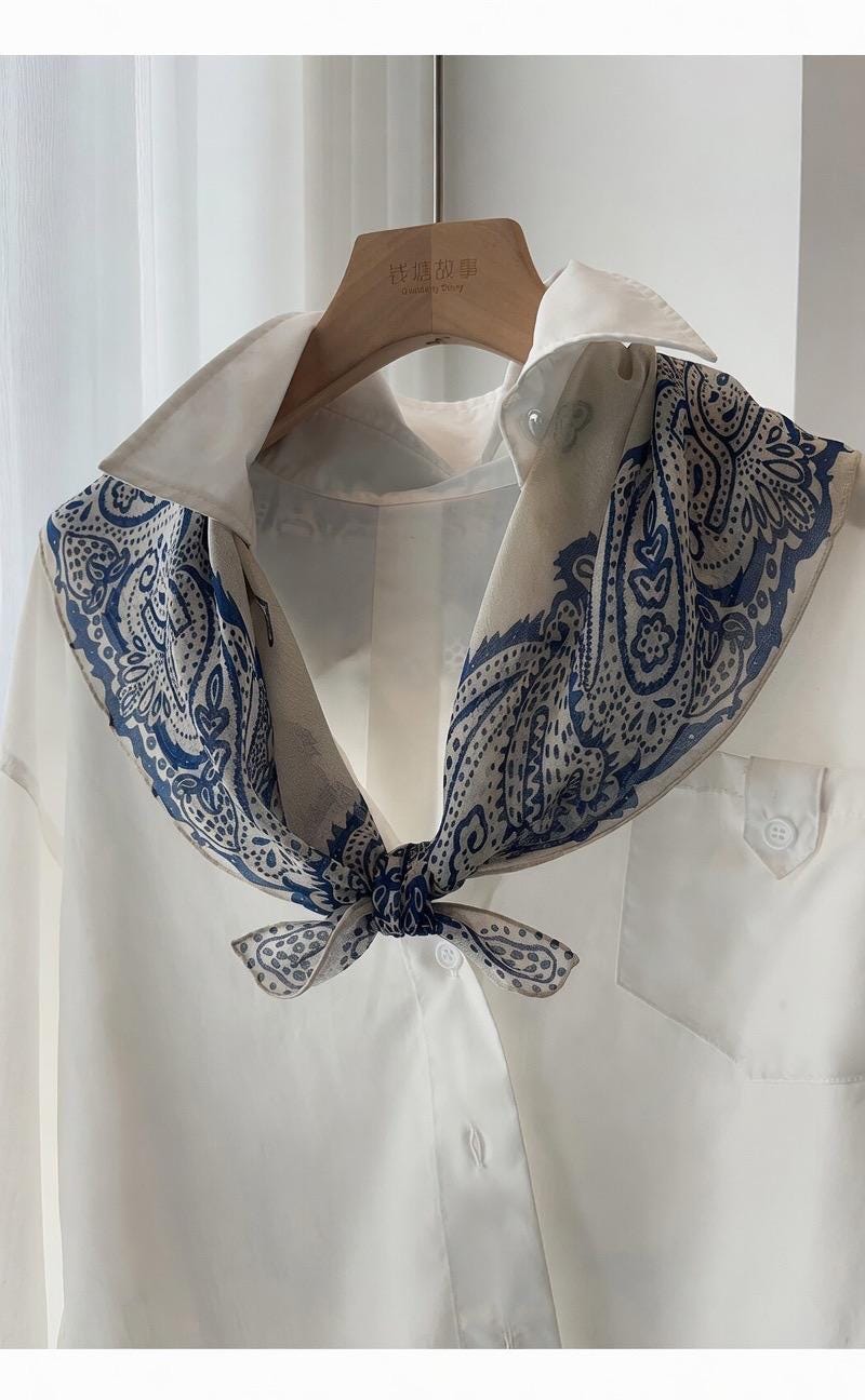 Canglan Ripple Silk Scarf for Women, Luxury 25" Paisley Mulberry Silk Neckerchief, Elegant Summer Waistband Hair Tie, Artisan Gift her