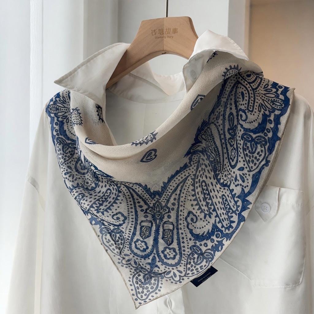 Canglan Ripple Silk Scarf for Women, Luxury 25" Paisley Mulberry Silk Neckerchief, Elegant Summer Waistband Hair Tie, Artisan Gift her