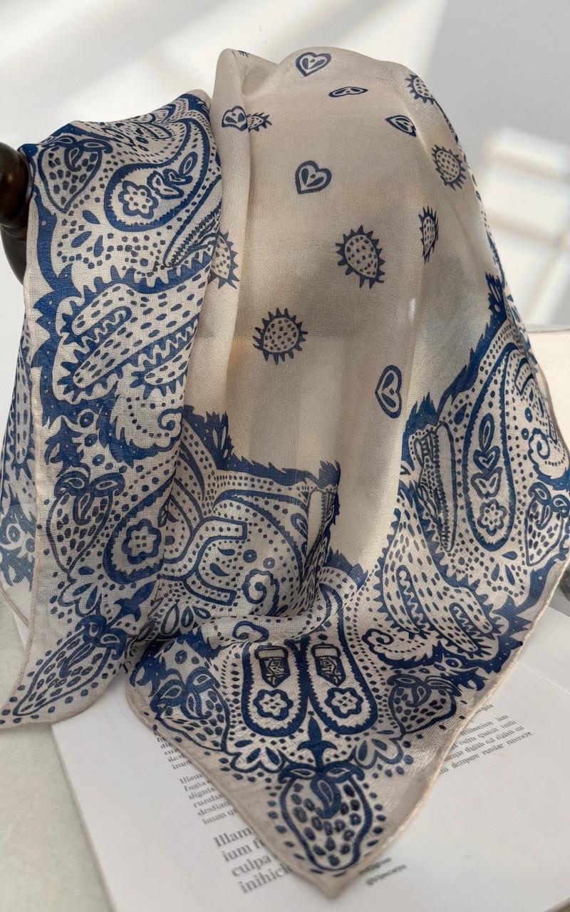 Canglan Ripple Silk Scarf for Women, Luxury 25" Paisley Mulberry Silk Neckerchief, Elegant Summer Waistband Hair Tie, Artisan Gift her