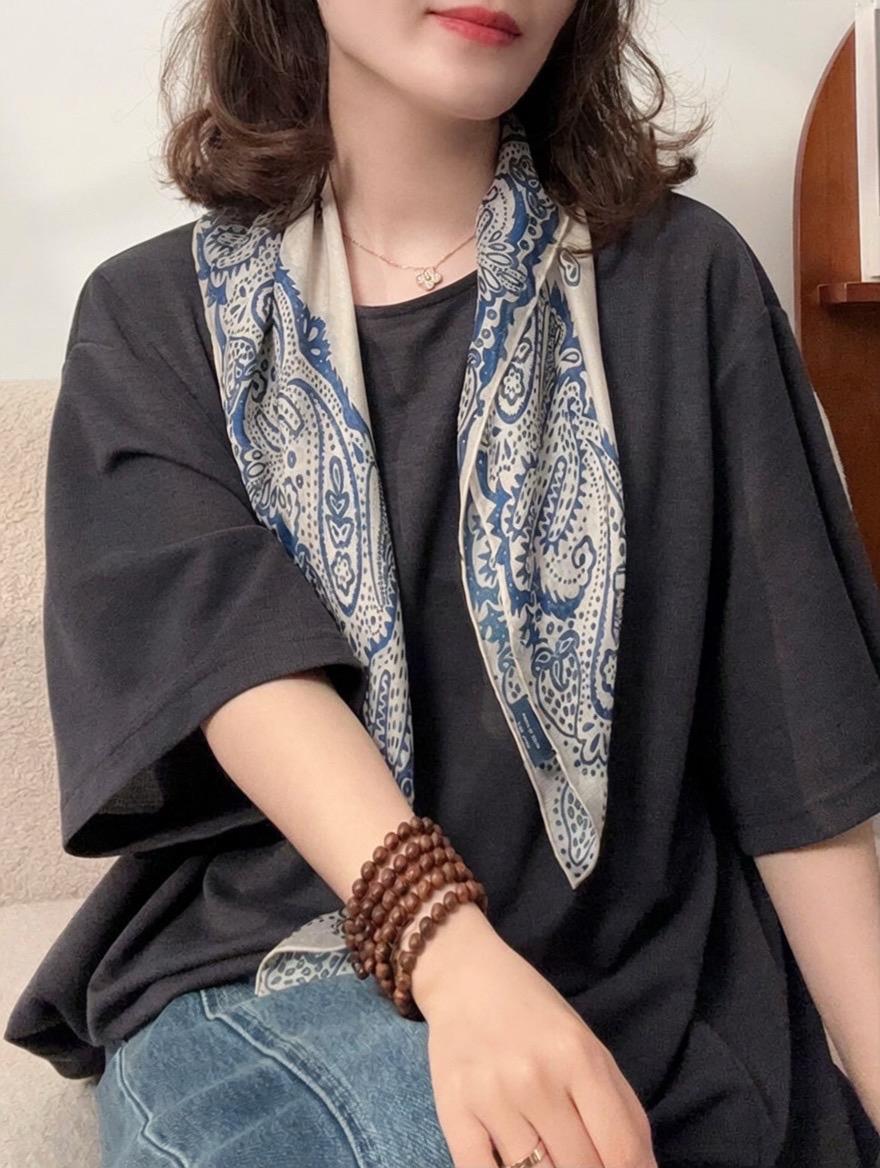 Canglan Ripple Silk Scarf for Women, Luxury 25" Paisley Mulberry Silk Neckerchief, Elegant Summer Waistband Hair Tie, Artisan Gift her