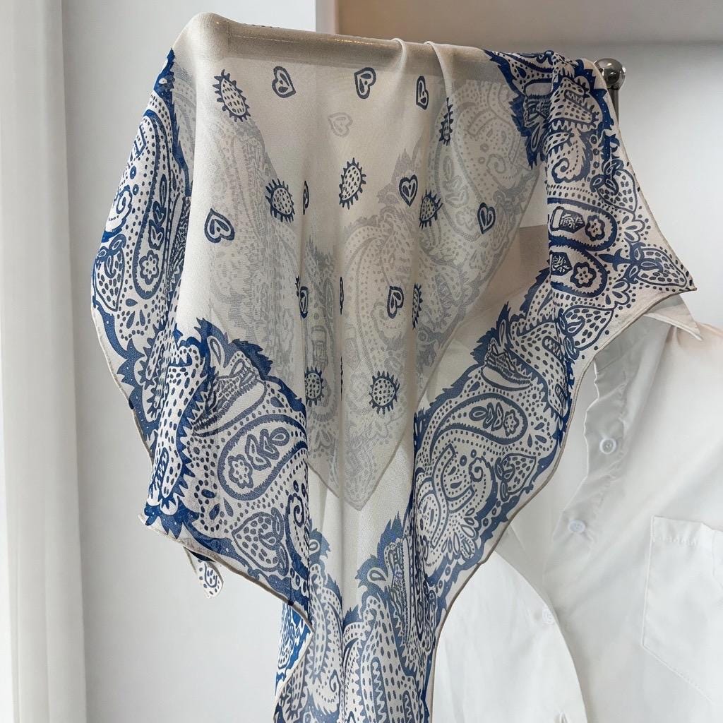 Canglan Ripple Silk Scarf for Women, Luxury 25" Paisley Mulberry Silk Neckerchief, Elegant Summer Waistband Hair Tie, Artisan Gift her