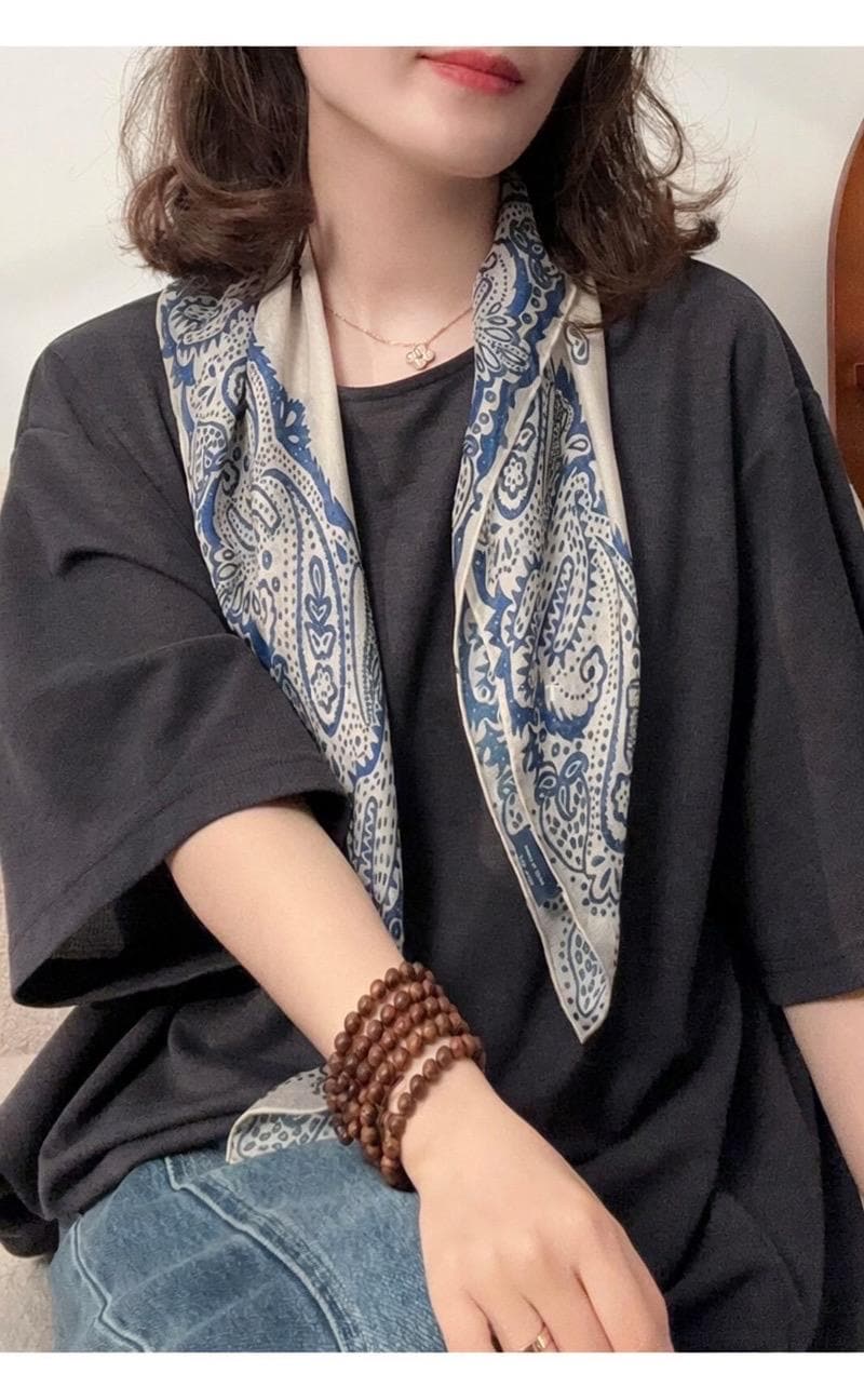 Canglan Ripple Silk Scarf for Women, Luxury 25" Paisley Mulberry Silk Neckerchief, Elegant Summer Waistband Hair Tie, Artisan Gift her