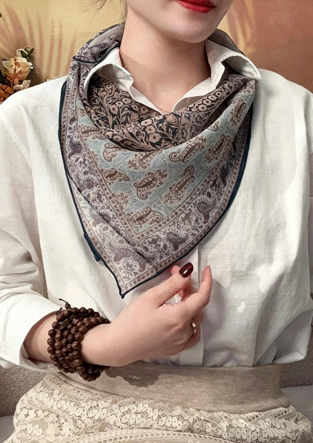 Vintage 100% Mulberry Silk Scarf 25x25, Soft Georgette Silk Square, Artistic Patterned Silk Neckerchief, Elegant Silk Hair Accessory Gift