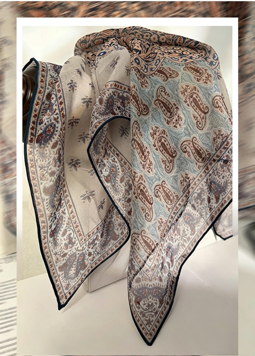 Vintage 100% Mulberry Silk Scarf 25x25, Soft Georgette Silk Square, Artistic Patterned Silk Neckerchief, Elegant Silk Hair Accessory Gift
