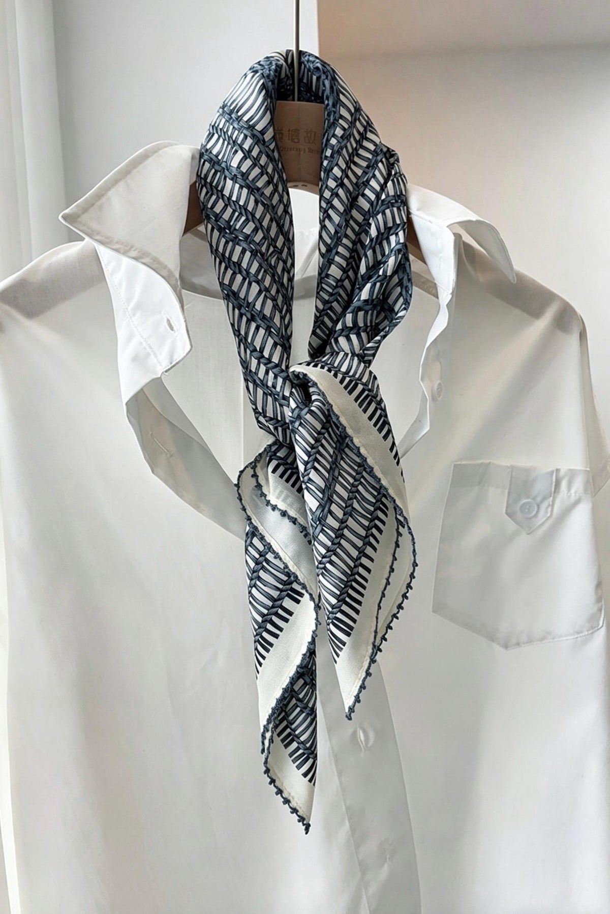 Blue Floral Whisper" Pure Silk Scarf 25", Vintage Crepe de Chine Silk Necktie, Artistic Blue Silk Bandana, Soft Spring Summer Silk Wrap