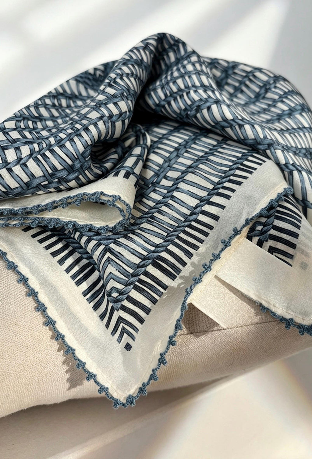 Blue Floral Whisper" Pure Silk Scarf 25", Vintage Crepe de Chine Silk Necktie, Artistic Blue Silk Bandana, Soft Spring Summer Silk Wrap
